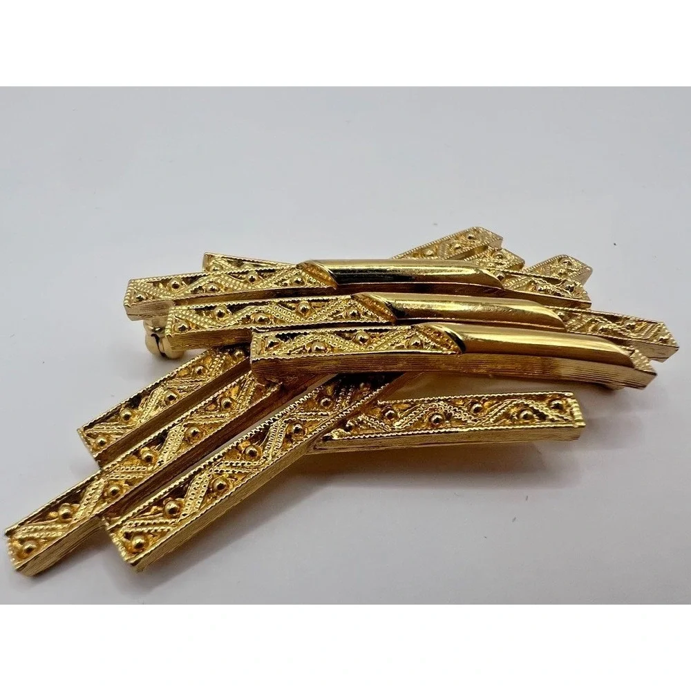 Monet Gold Brooch Abstract‎ Textured Bars Modernist Pin Vintage Signed Statement
